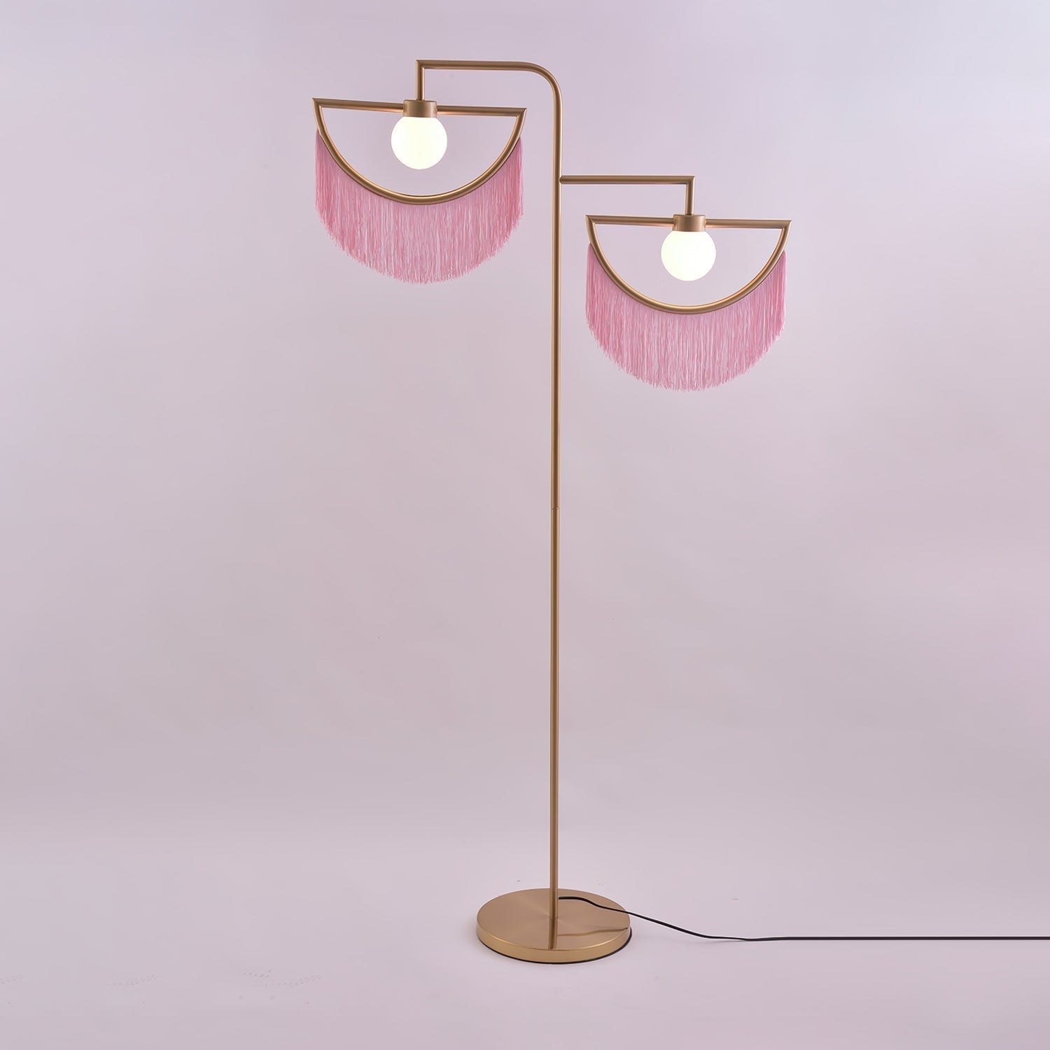 Art Deco Geometric Standing Lamp with Multi Color Tassel Fringes and Glass Globe