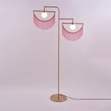 Art Deco Geometric Standing Lamp with Multi Color Tassel Fringes and Glass Globe