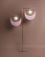 Art Deco Geometric Standing Lamp with Multi Color Tassel Fringes and Glass Globe