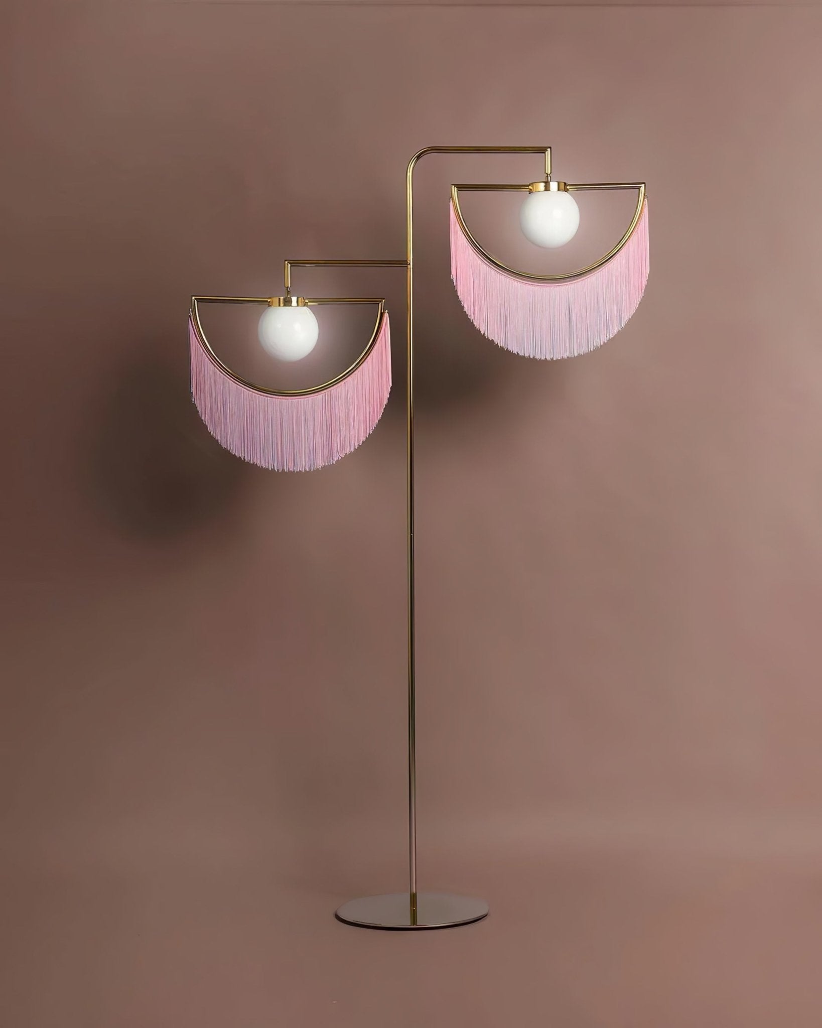 Art Deco Geometric Standing Lamp with Multi Color Tassel Fringes and Glass Globe