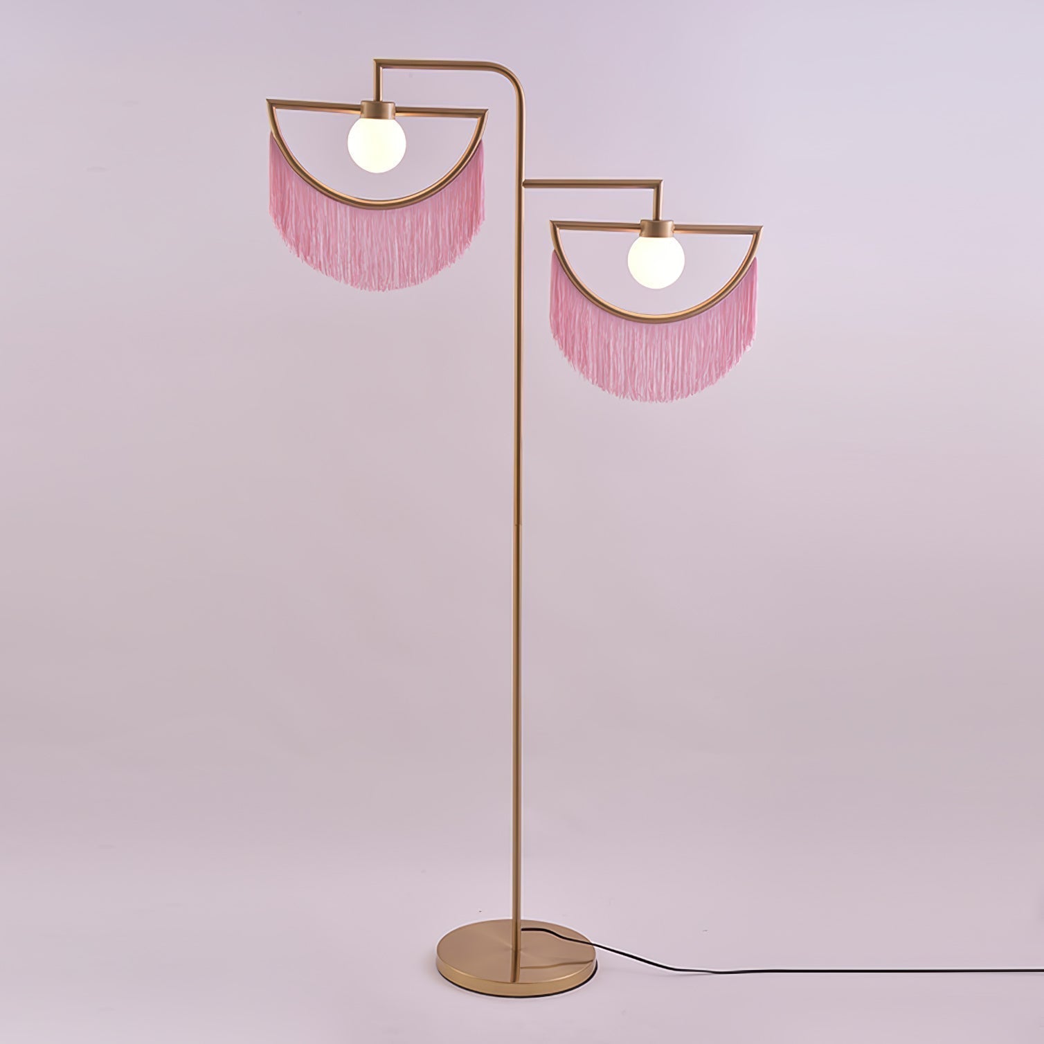 Art Deco Geometric Standing Lamp with Multi Color Tassel Fringes and Glass Globe