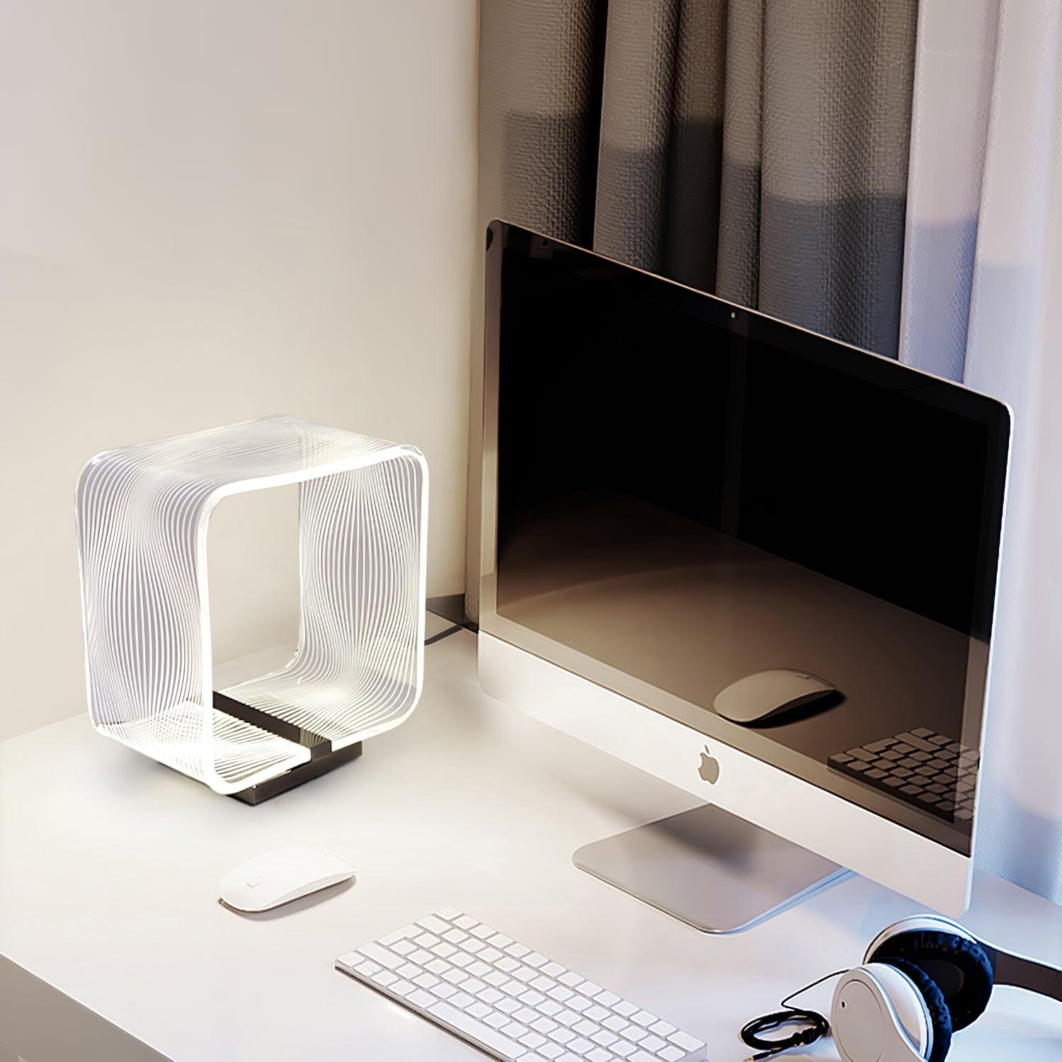 Modern Acrylic Geometric Cube LED Table Lamp Laser Engraved Portable Mood Lighting