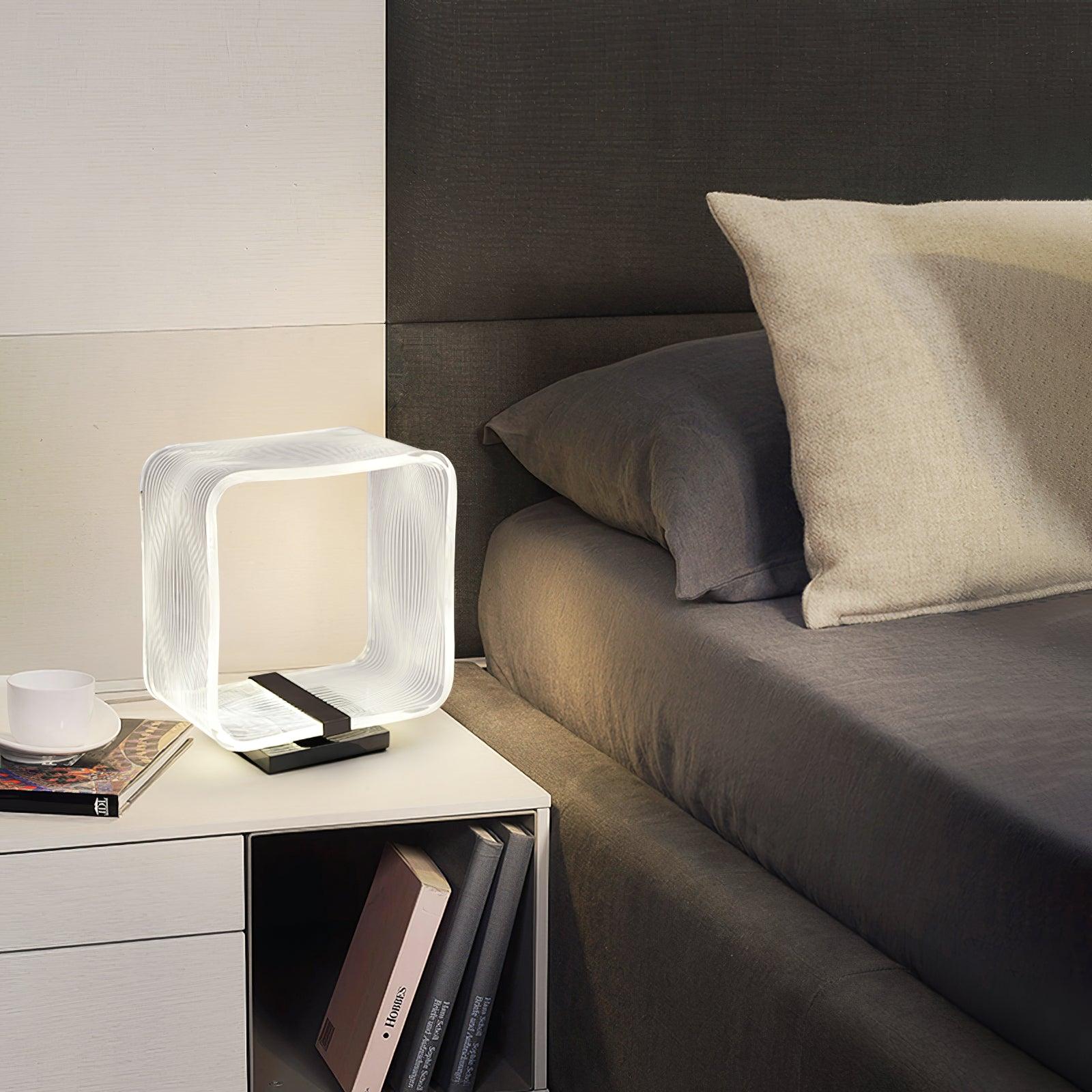Modern Acrylic Geometric Cube LED Table Lamp Laser Engraved Portable Mood Lighting