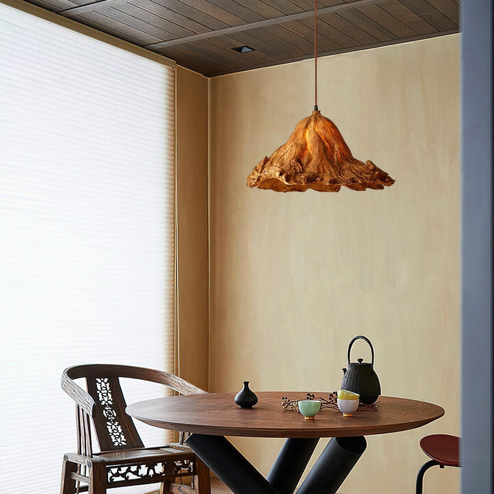 handcrafted-lotus-leaf-resin-pendant-lamp-wood-finish-ceiling-light-for-living-room