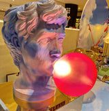 Sculptural Resin Portrait Bust Table Lamp with Pink Glass Bubble Gum Shade for Modern Interiors