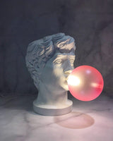 Sculptural Resin Portrait Bust Table Lamp with Pink Glass Bubble Gum Shade for Modern Interiors