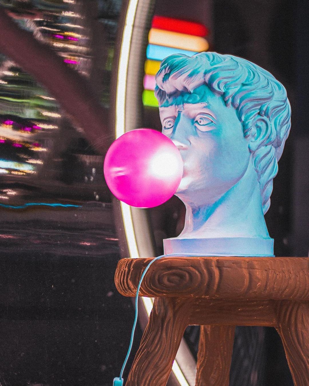 Sculptural Resin Portrait Bust Table Lamp with Pink Glass Bubble Gum Shade for Modern Interiors