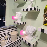 Sculptural Resin Portrait Bust Table Lamp with Pink Glass Bubble Gum Shade for Modern Interiors