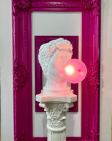 Sculptural Resin Portrait Bust Table Lamp with Pink Glass Bubble Gum Shade for Modern Interiors