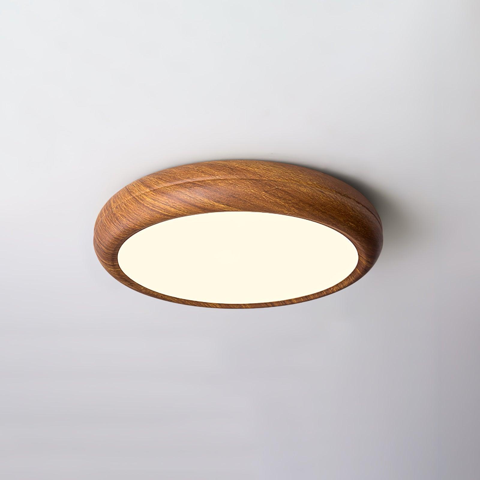 Nordic Minimalist Wood Grain Round LED Ceiling Light Flush Mount Overhead Fixture