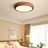 Nordic Minimalist Wood Grain Round LED Ceiling Light Flush Mount Overhead Fixture