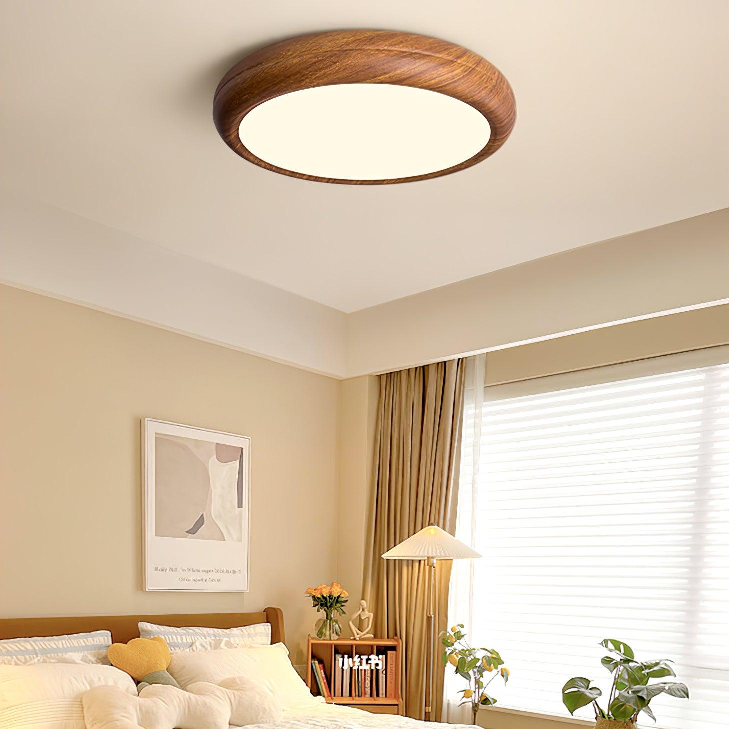 Nordic Minimalist Wood Grain Round LED Ceiling Light Flush Mount Overhead Fixture