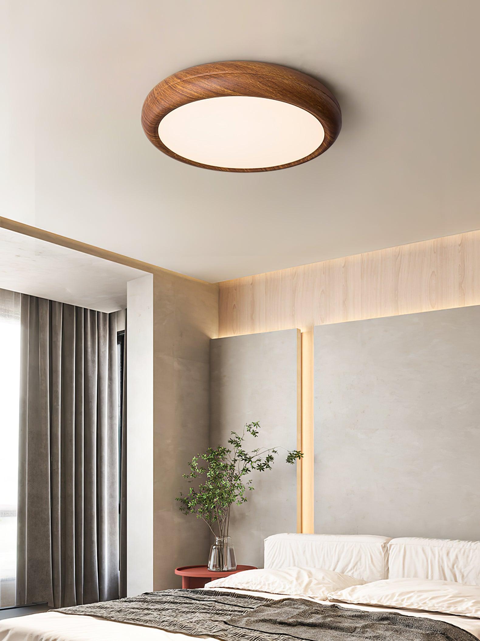 Nordic Minimalist Wood Grain Round LED Ceiling Light Flush Mount Overhead Fixture