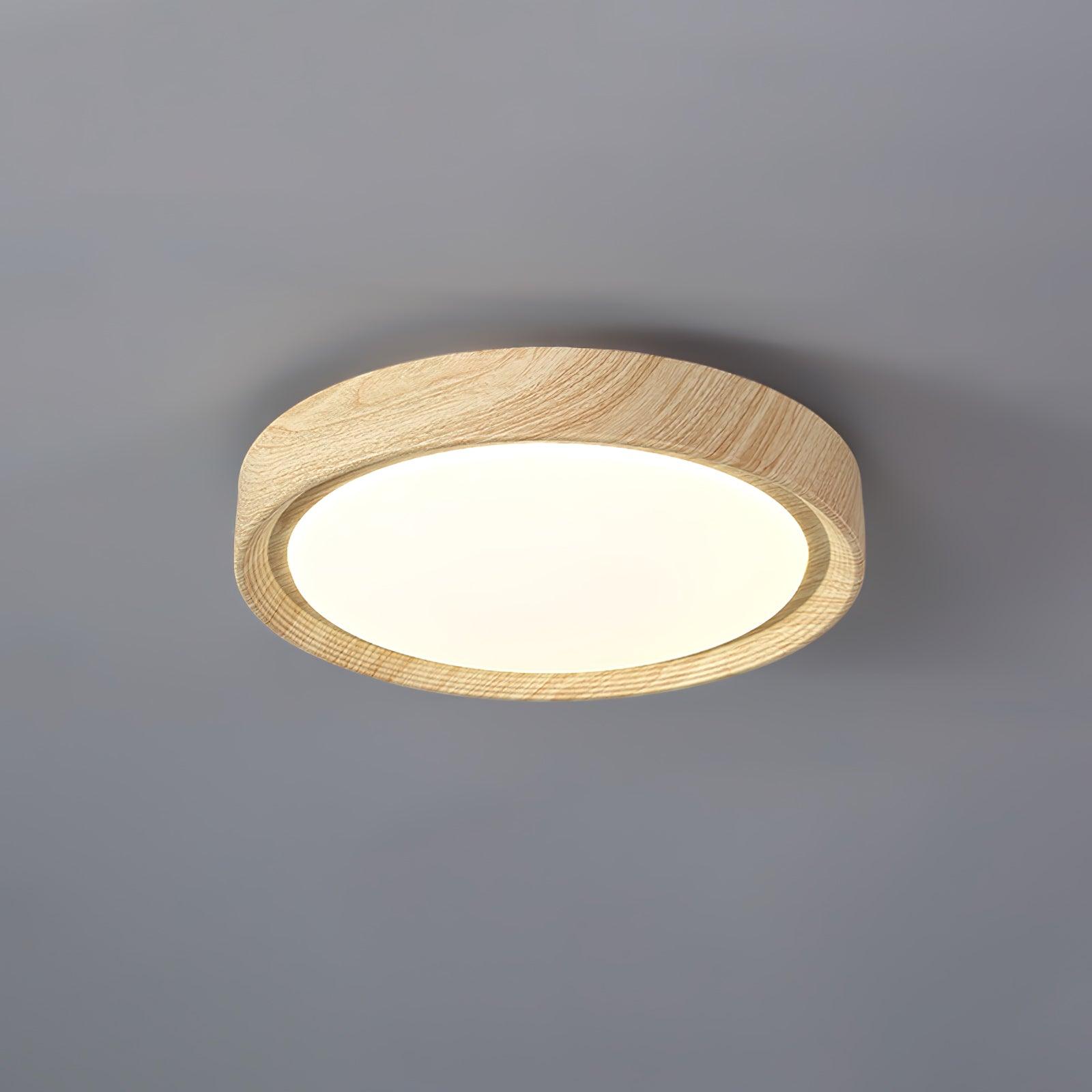 Nordic Minimalist Wood Grain Round LED Ceiling Light Flush Mount Overhead Fixture