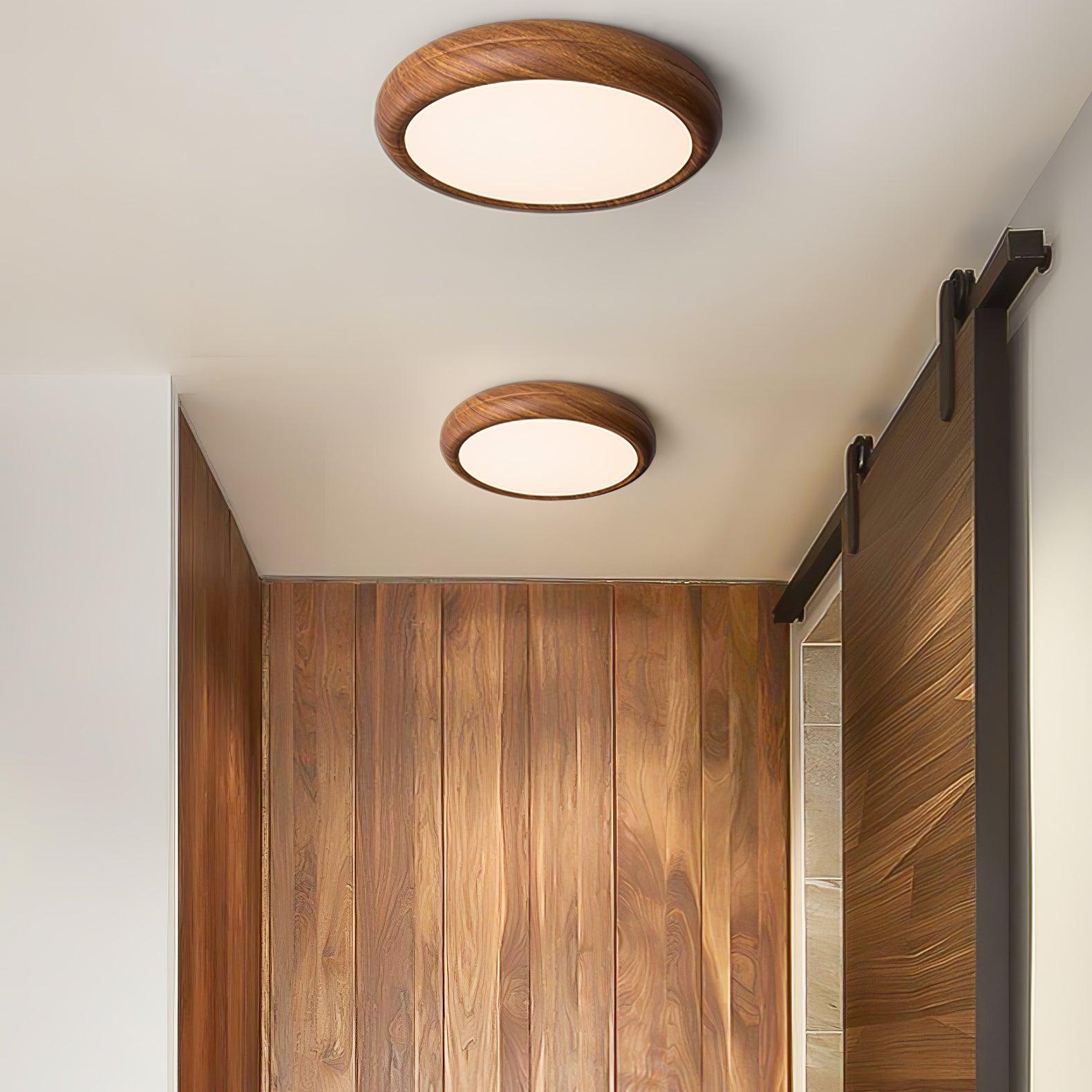 Nordic Minimalist Wood Grain Round LED Ceiling Light Flush Mount Overhead Fixture