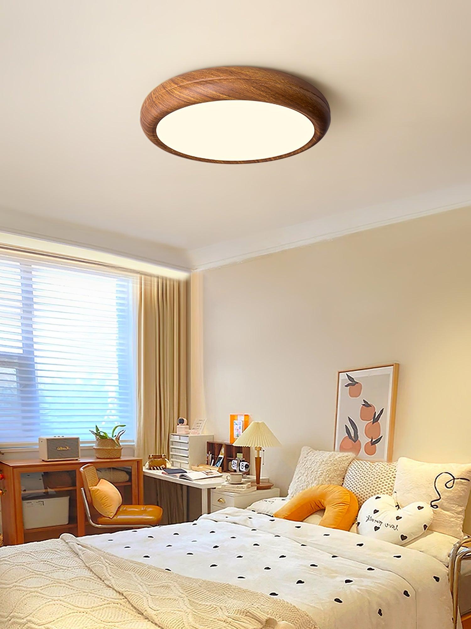 Nordic Minimalist Wood Grain Round LED Ceiling Light Flush Mount Overhead Fixture