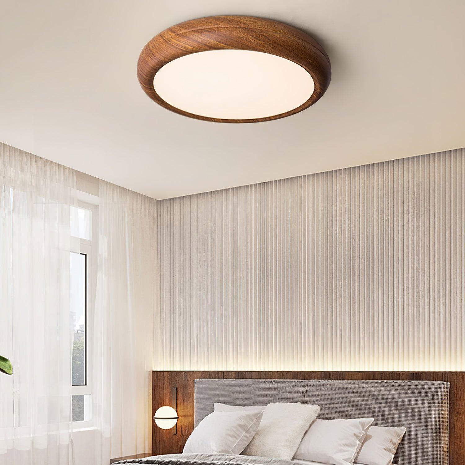 Nordic Minimalist Wood Grain Round LED Ceiling Light Flush Mount Overhead Fixture