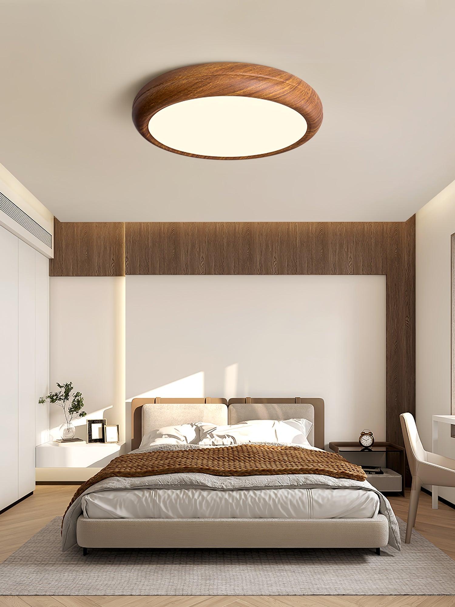 Nordic Minimalist Wood Grain Round LED Ceiling Light Flush Mount Overhead Fixture