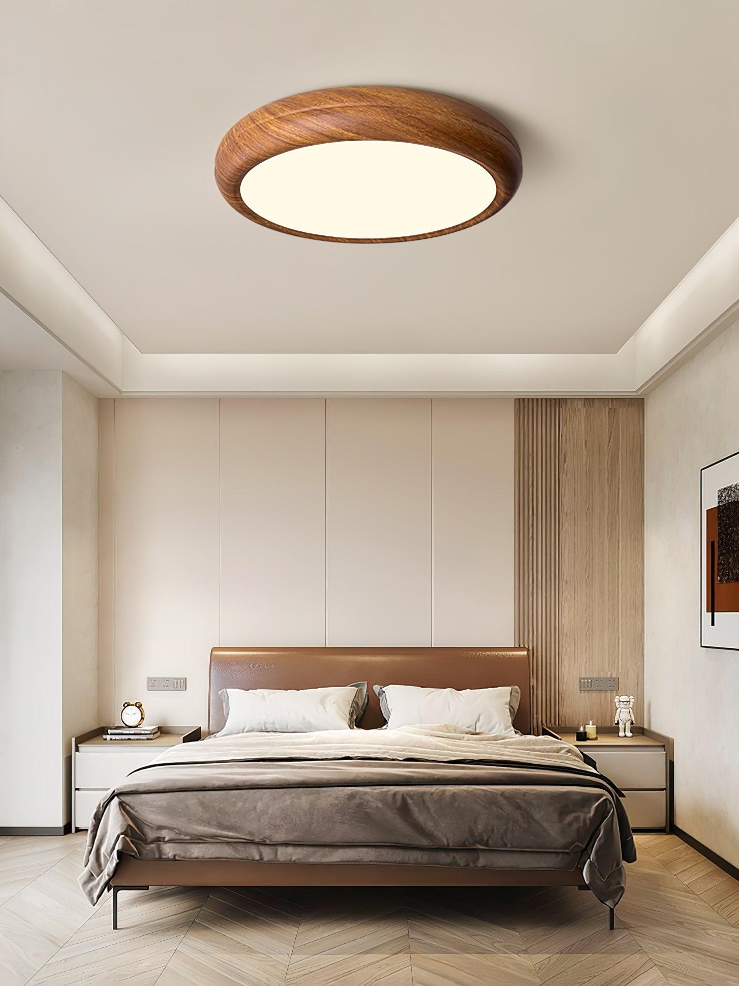 Nordic Minimalist Wood Grain Round LED Ceiling Light Flush Mount Overhead Fixture