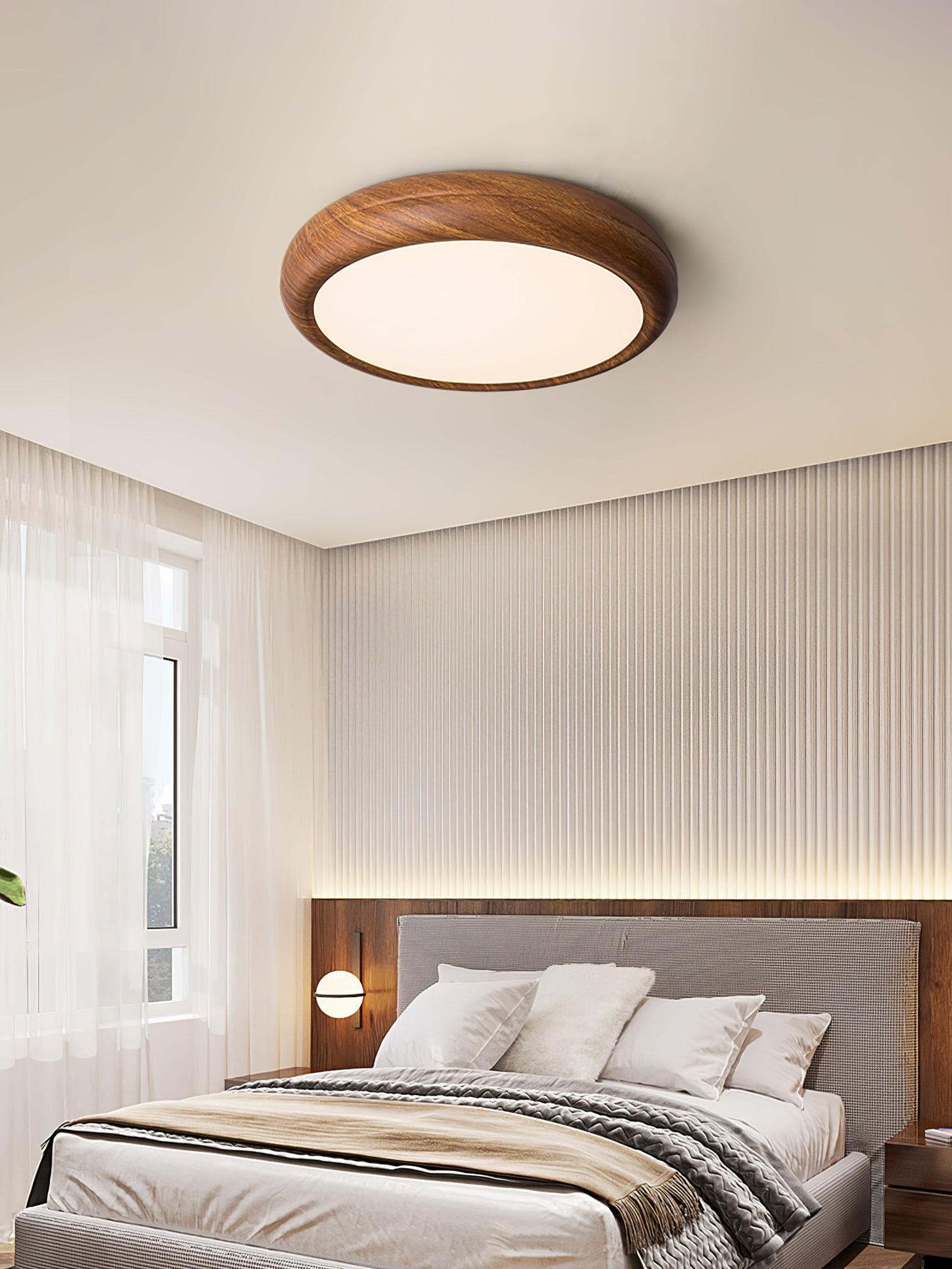 Nordic Minimalist Wood Grain Round LED Ceiling Light Flush Mount Overhead Fixture