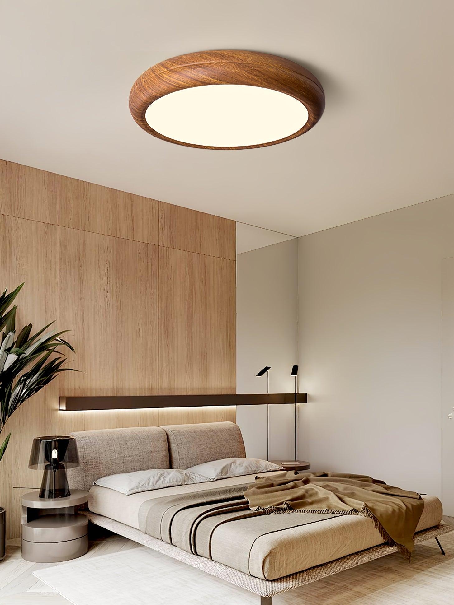 Nordic Minimalist Wood Grain Round LED Ceiling Light Flush Mount Overhead Fixture