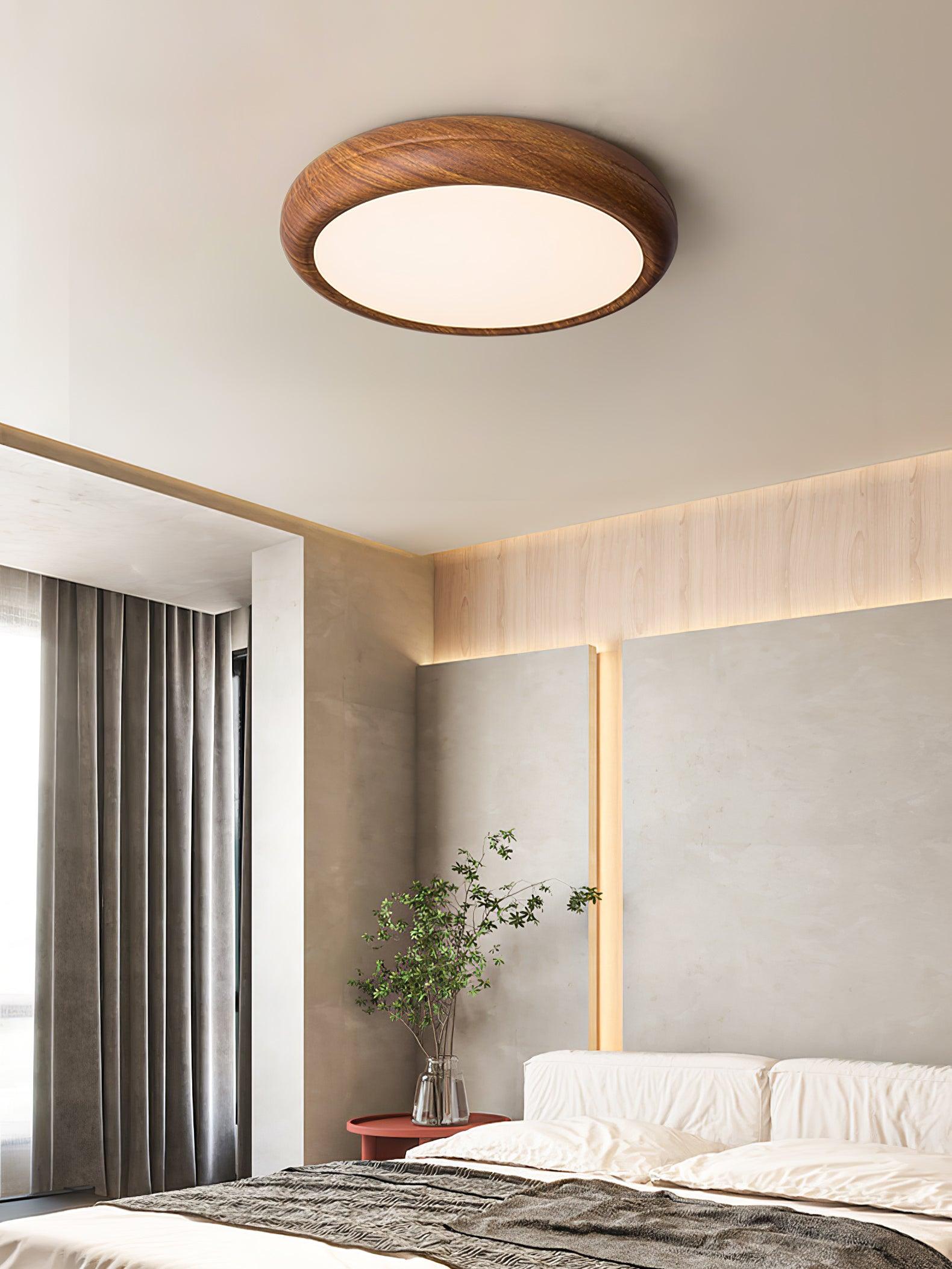 Nordic Minimalist Wood Grain Round LED Ceiling Light Flush Mount Overhead Fixture