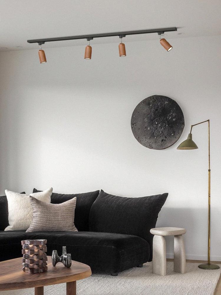 Modern Wood and Steel Adjustable Track Lighting Fixture for Ceiling or Wall Mount