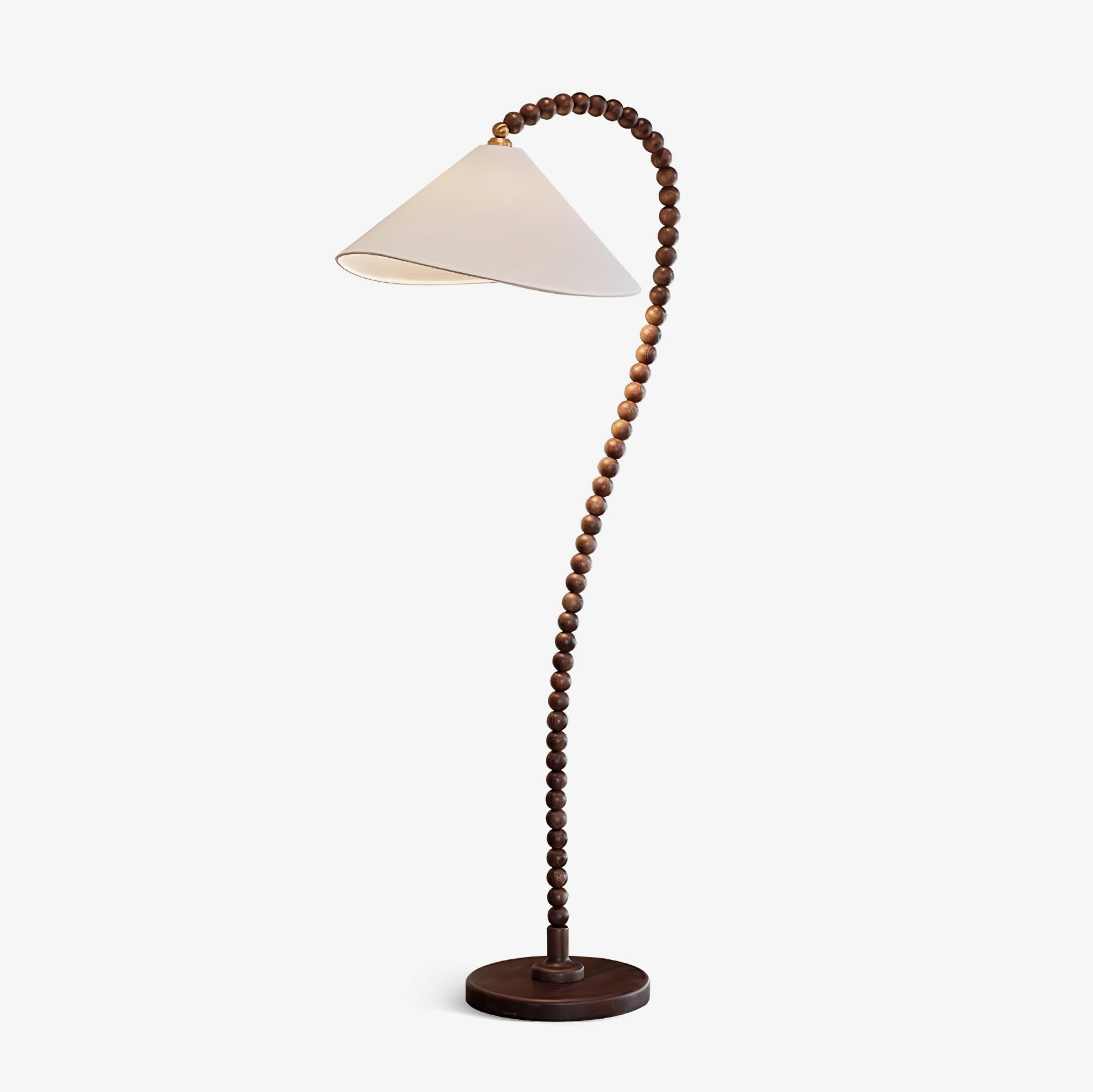Rustic Wooden Bead Floor Lamp with White Fabric Shade for Mid Century Modern Interior Lighting
