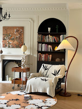 Rustic Wooden Bead Floor Lamp with White Fabric Shade for Mid Century Modern Interior Lighting
