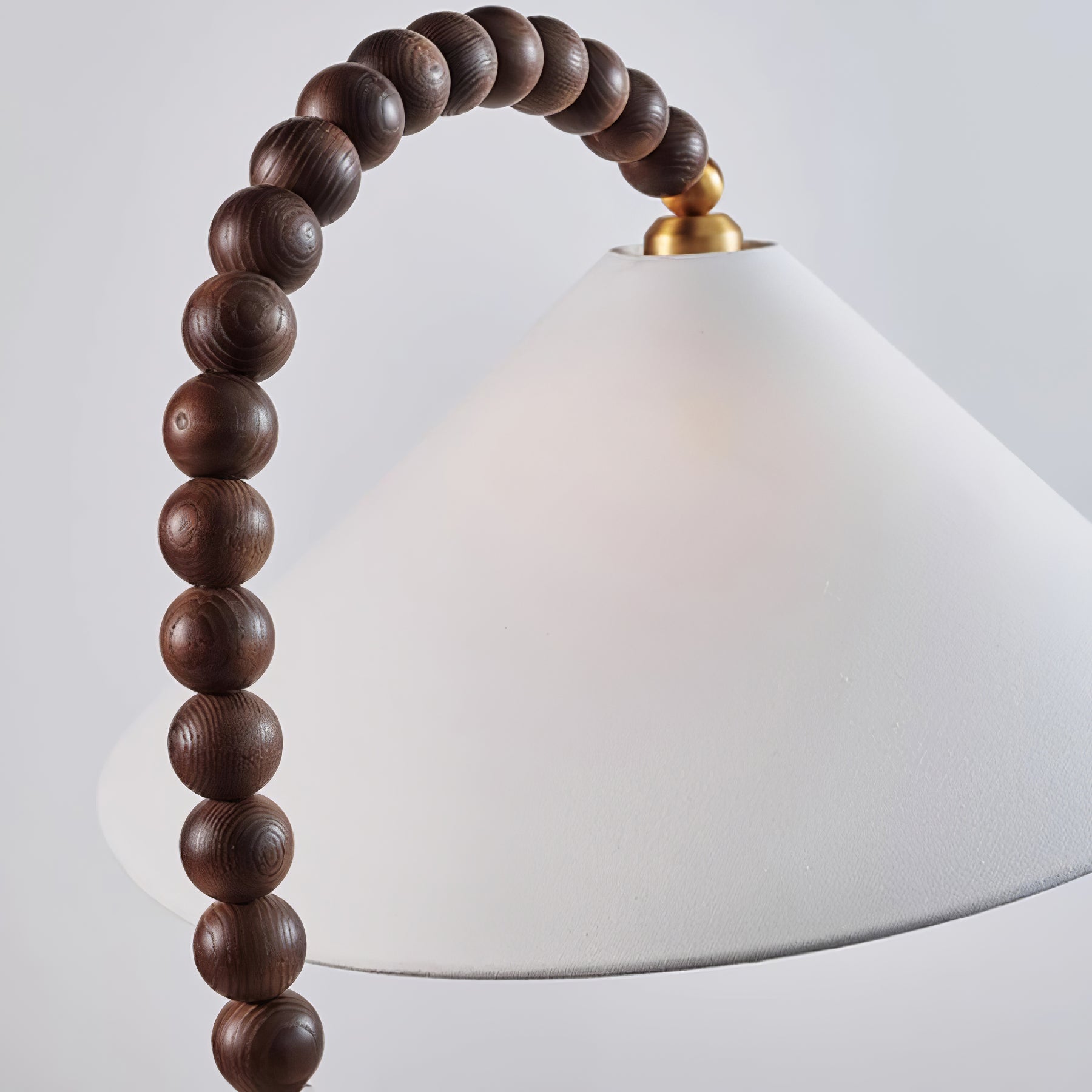 Rustic Wooden Bead Floor Lamp with White Fabric Shade for Mid Century Modern Interior Lighting