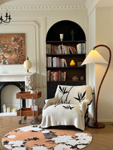 Rustic Wooden Bead Floor Lamp with White Fabric Shade for Mid Century Modern Interior Lighting