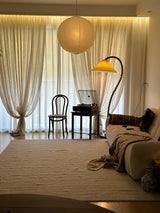 Rustic Wooden Bead Floor Lamp with White Fabric Shade for Mid Century Modern Interior Lighting