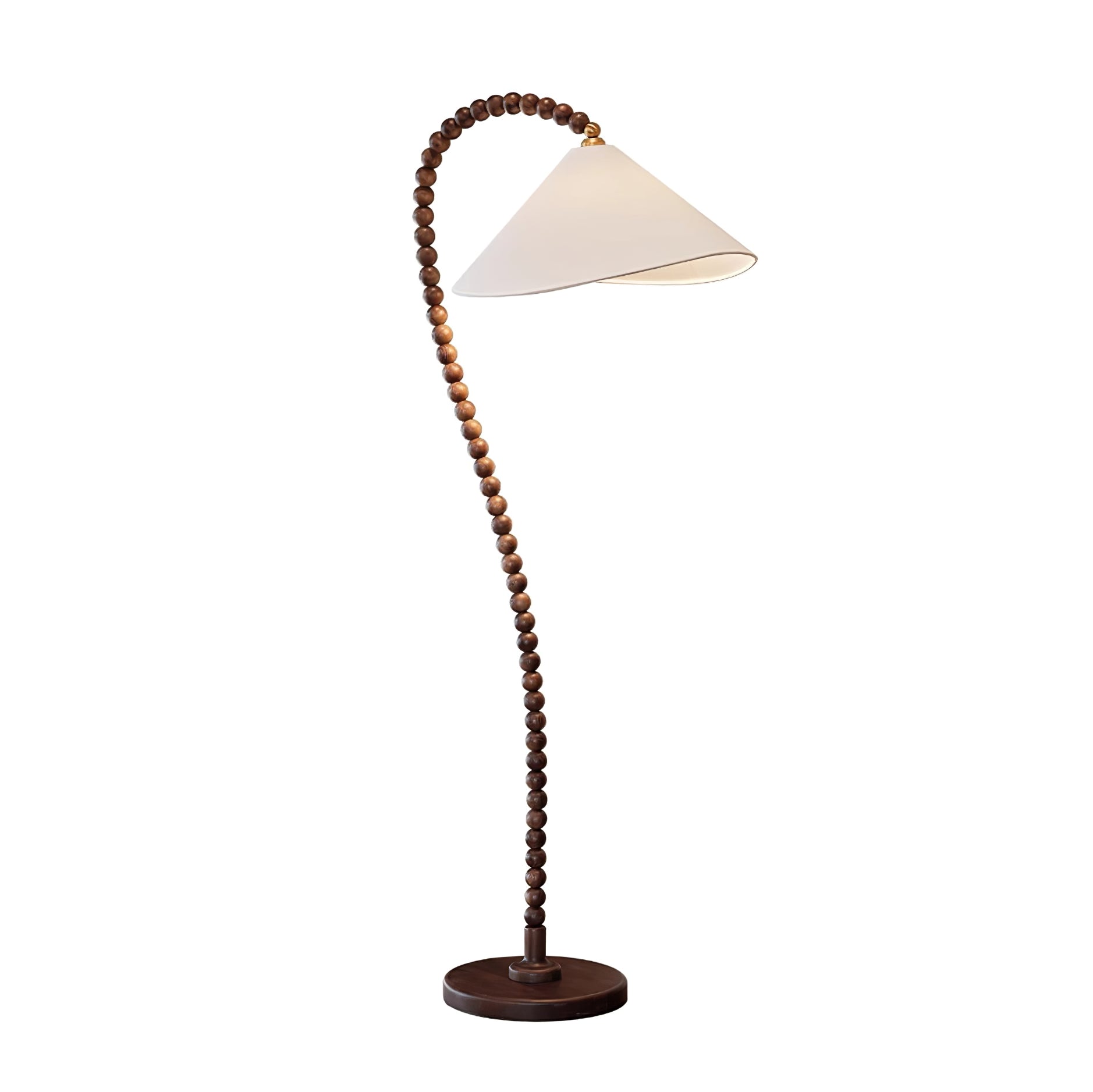Rustic Wooden Bead Floor Lamp with White Fabric Shade for Mid Century Modern Interior Lighting