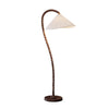 Rustic Wooden Bead Floor Lamp with White Fabric Shade for Mid Century Modern Interior Lighting