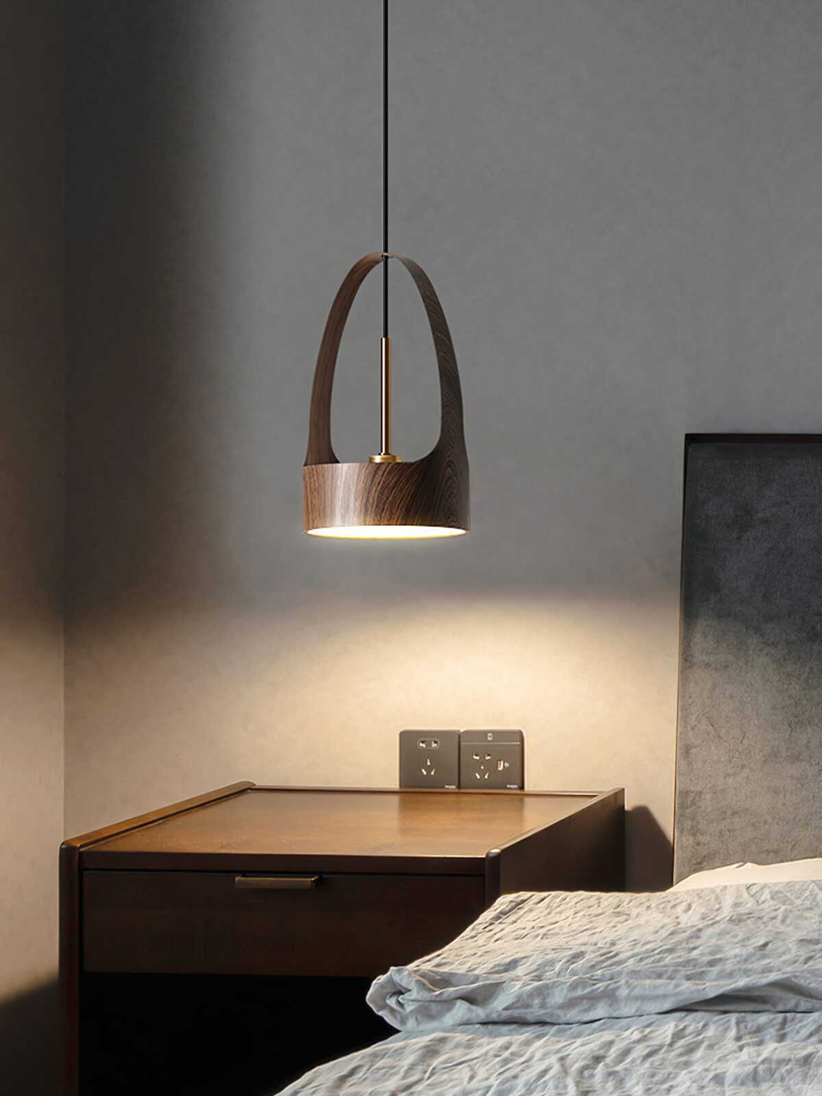 contemporary-walnut-wood-finish-led-bucket-pendant-light-mid-century-design-for-kitchen-islands