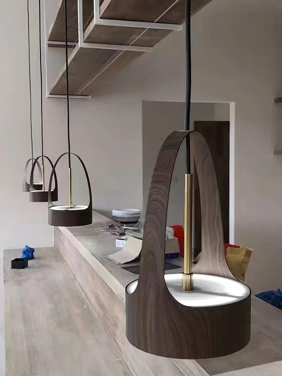 contemporary-walnut-wood-finish-led-bucket-pendant-light-mid-century-design-for-kitchen-islands