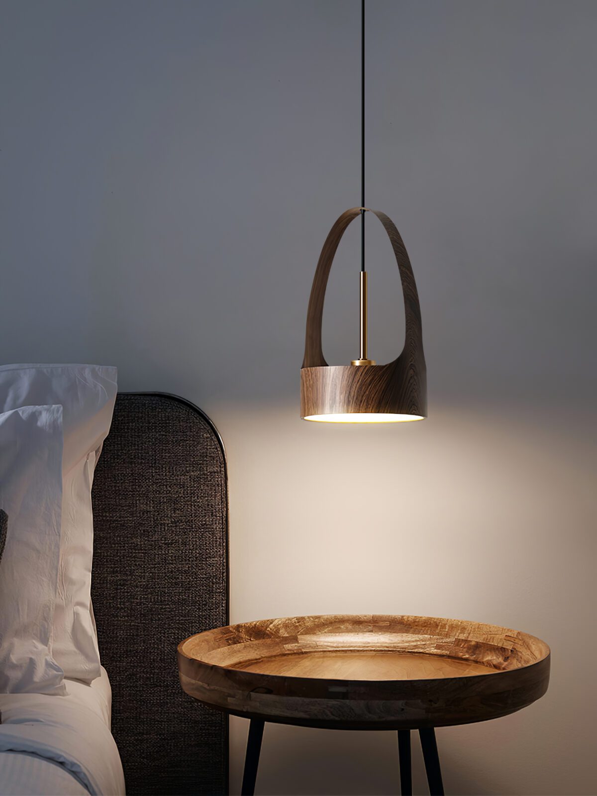 contemporary-walnut-wood-finish-led-bucket-pendant-light-mid-century-design-for-kitchen-islands