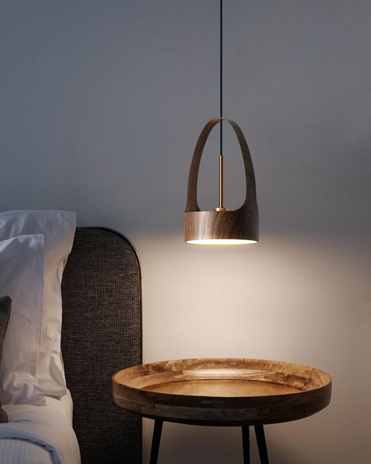 contemporary-walnut-wood-finish-led-bucket-pendant-light-mid-century-design-for-kitchen-islands