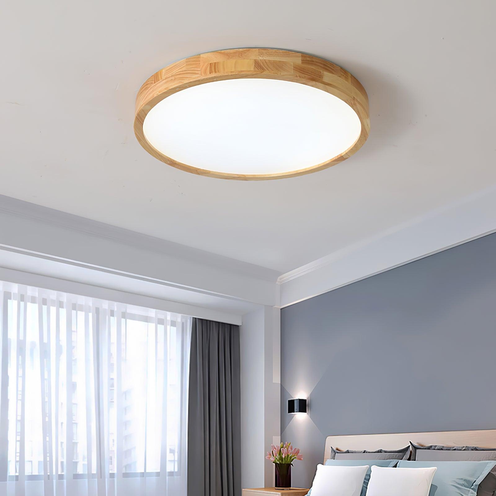Modern Wooden Geometric LED Flush Mount Ceiling Light for Bedroom and Living Room Lighting