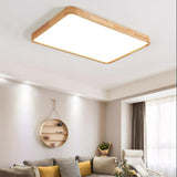Modern Wooden Geometric LED Flush Mount Ceiling Light for Bedroom and Living Room Lighting