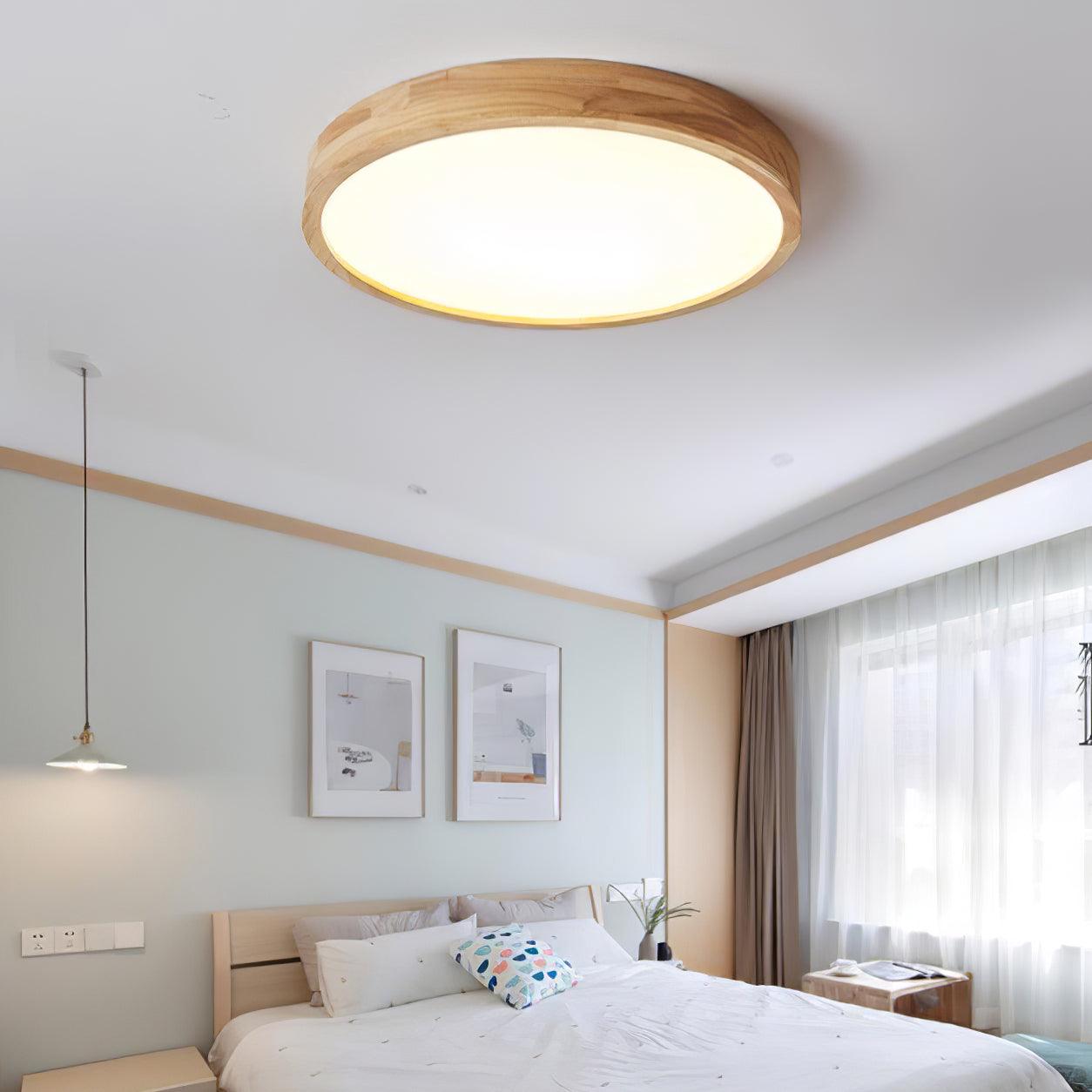 Modern Wooden Geometric LED Flush Mount Ceiling Light for Bedroom and Living Room Lighting