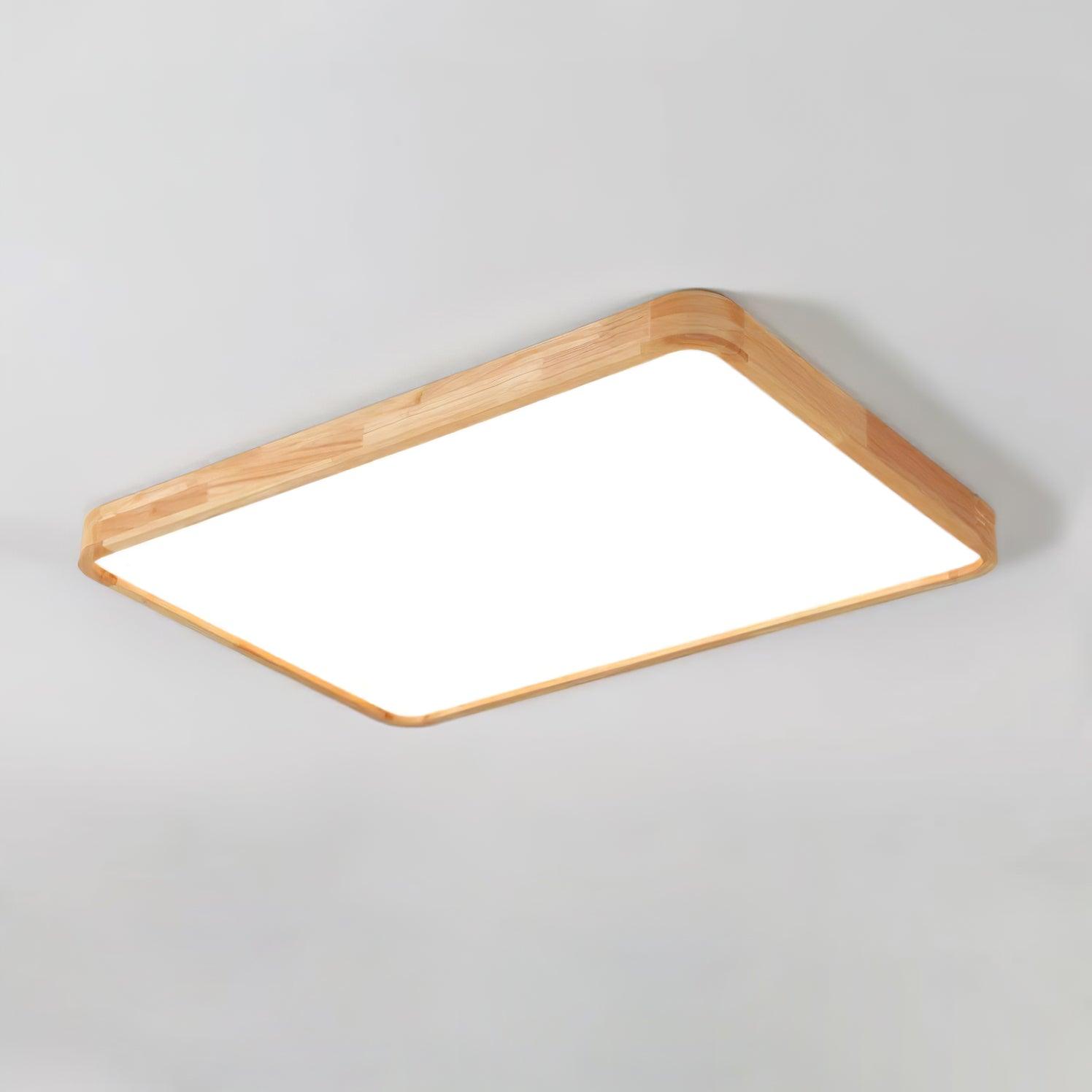 Modern Wooden Geometric LED Flush Mount Ceiling Light for Bedroom and Living Room Lighting