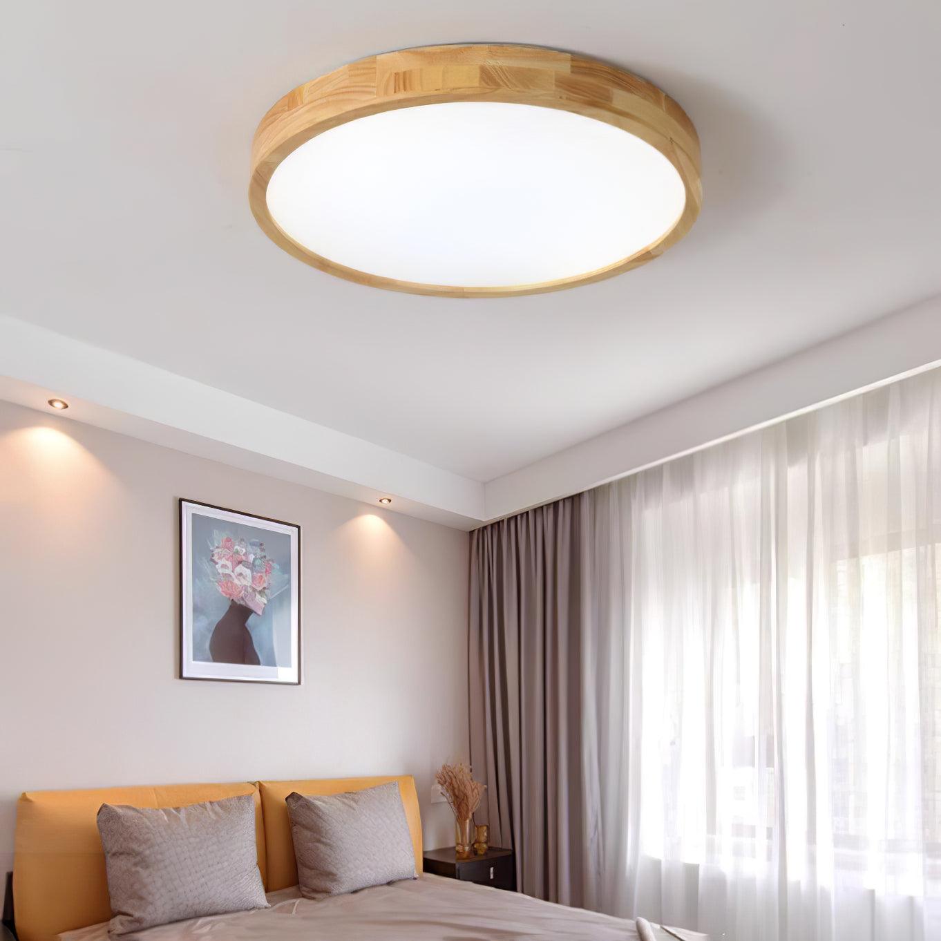 Modern Wooden Geometric LED Flush Mount Ceiling Light for Bedroom and Living Room Lighting