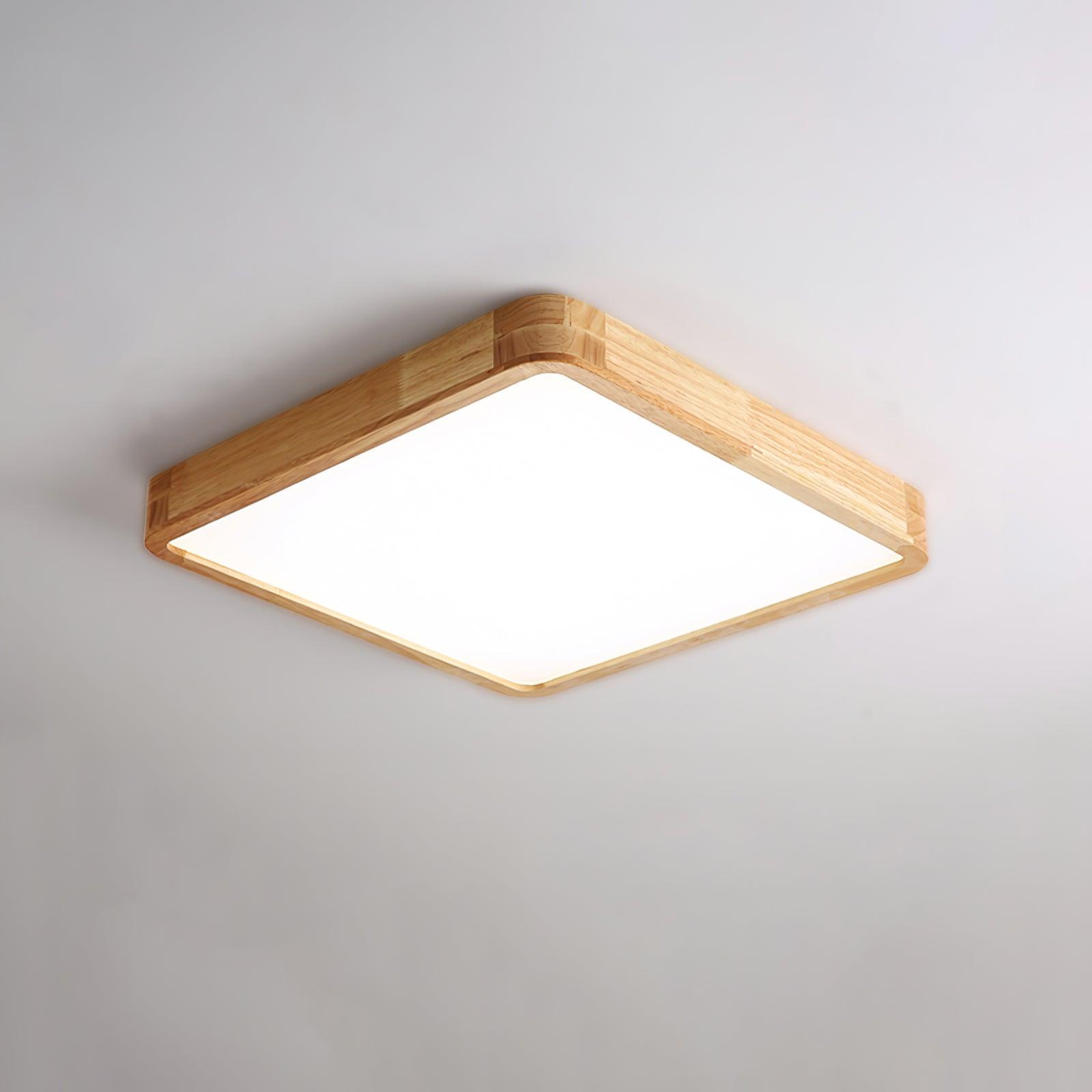 Modern Wooden Geometric LED Flush Mount Ceiling Light for Bedroom and Living Room Lighting