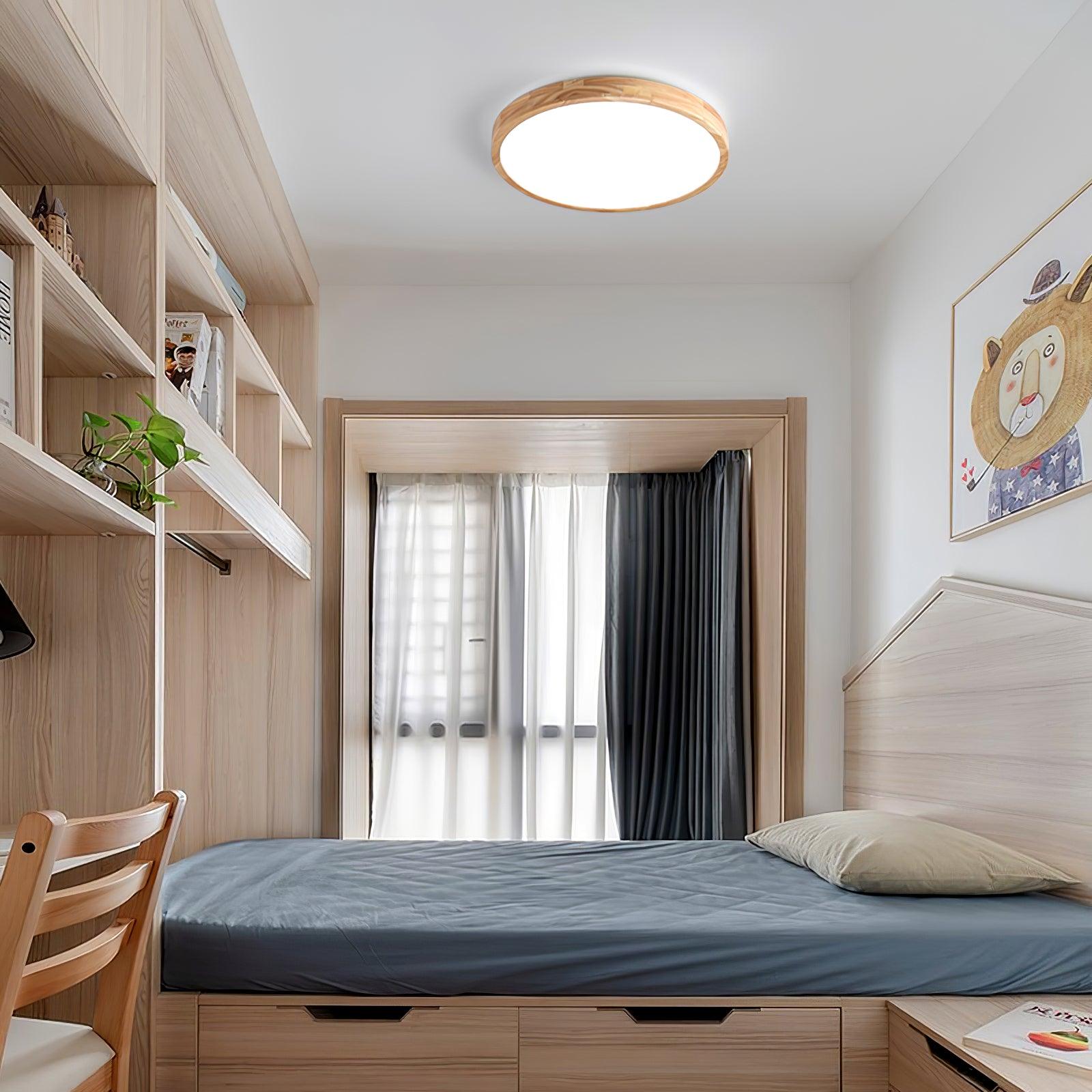 Modern Wooden Geometric LED Flush Mount Ceiling Light for Bedroom and Living Room Lighting
