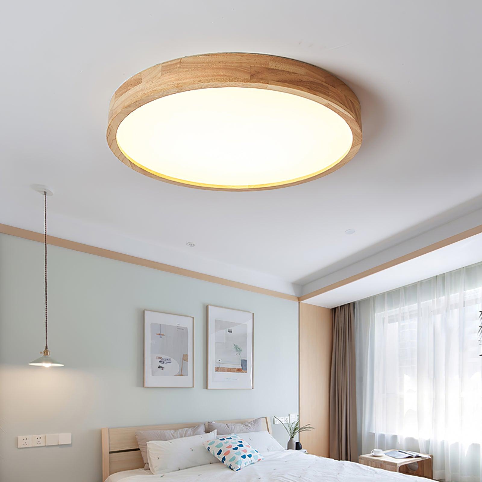 Modern Wooden Geometric LED Flush Mount Ceiling Light for Bedroom and Living Room Lighting