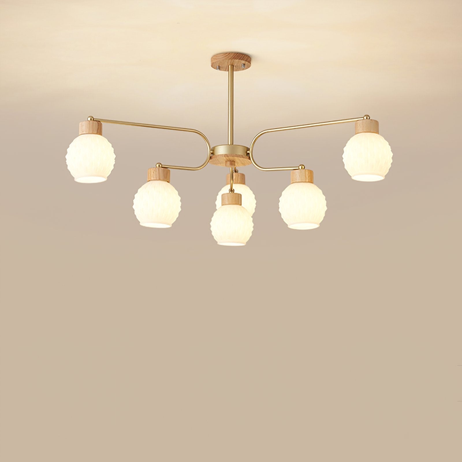 modern-scandinavian-rubber-wood-pineapple-chandelier-with-white-glass-shades