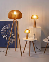 Modern Wooden Pumpkin Floor Lamp Handcrafted Wood Standing Light for Living Room and Bedroom