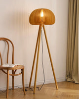 Modern Wooden Pumpkin Floor Lamp Handcrafted Wood Standing Light for Living Room and Bedroom