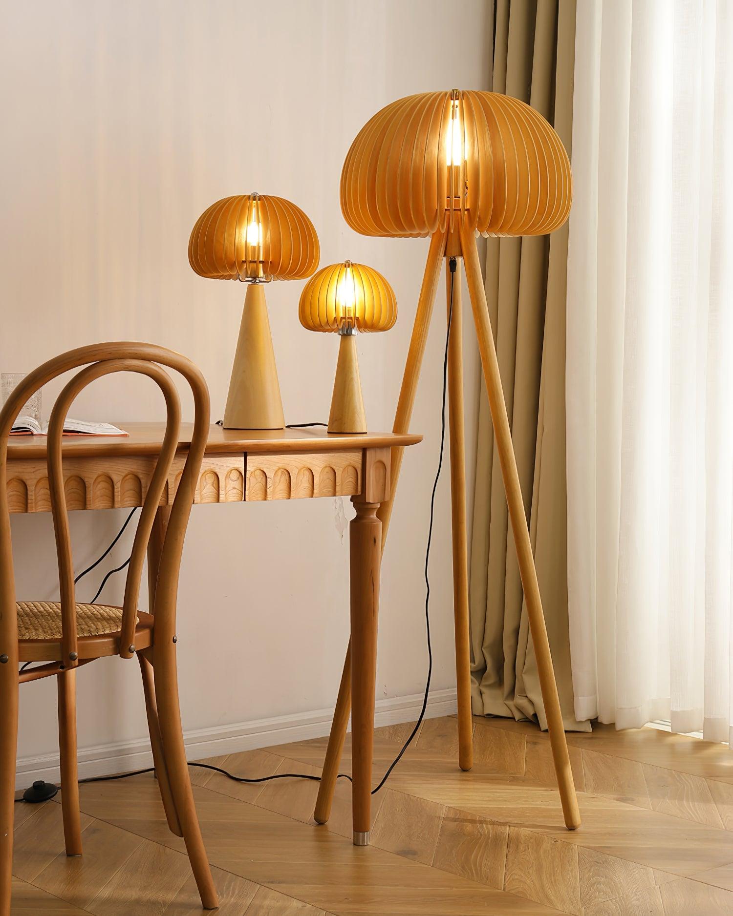 Modern Wooden Pumpkin Floor Lamp Handcrafted Wood Standing Light for Living Room and Bedroom